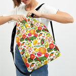 Vegan Fruits And Vegetables Print Drawstring Backpack