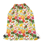 Vegan Fruits And Vegetables Print Drawstring Bag