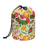 Vegan Fruits And Vegetables Print Drawstring Makeup Bag