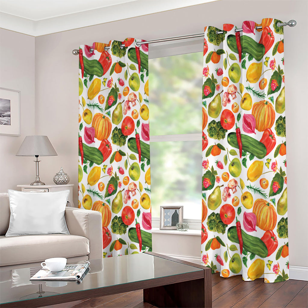 Vegan Fruits And Vegetables Print Extra Wide Grommet Curtains