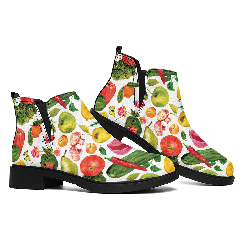 Vegan Fruits And Vegetables Print Flat Ankle Boots