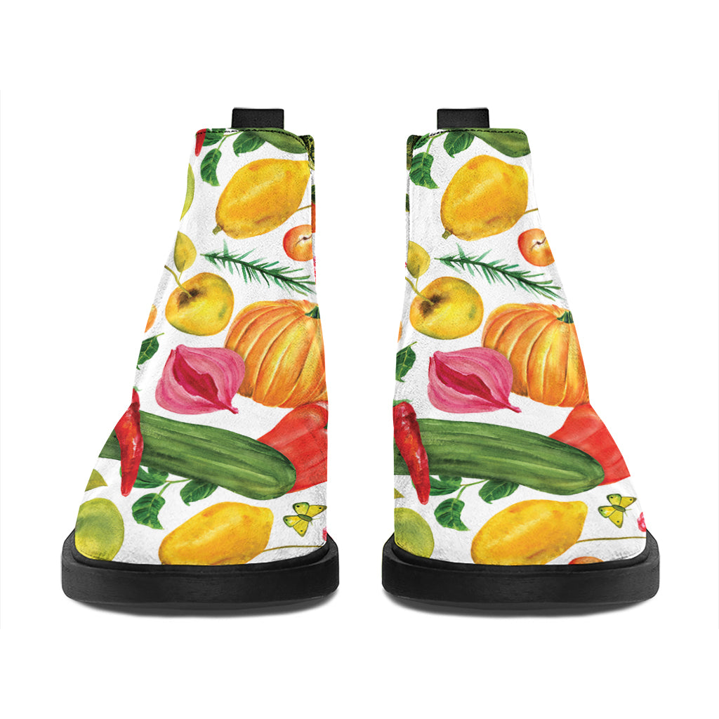 Vegan Fruits And Vegetables Print Flat Ankle Boots