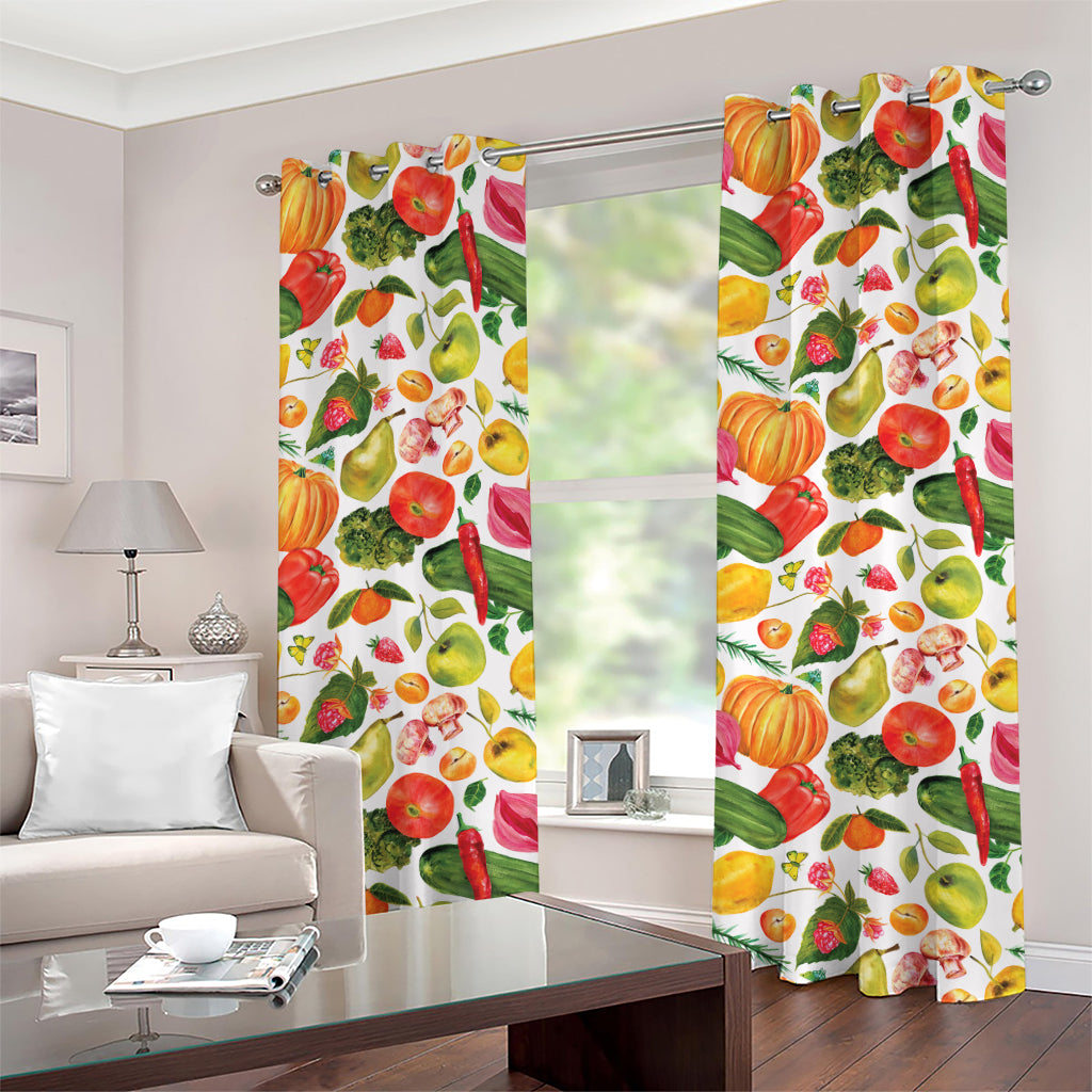 Vegan Fruits And Vegetables Print Grommet Curtains