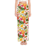 Vegan Fruits And Vegetables Print High Slit Maxi Skirt