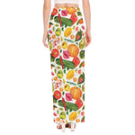Vegan Fruits And Vegetables Print High Slit Maxi Skirt