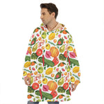 Vegan Fruits And Vegetables Print Hoodie Blanket