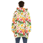 Vegan Fruits And Vegetables Print Hoodie Blanket