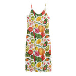 Vegan Fruits And Vegetables Print Jersey Midi Cami Dress