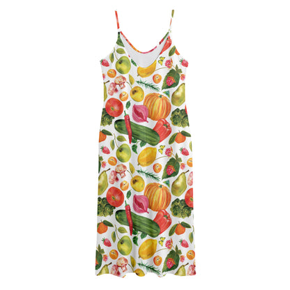 Vegan Fruits And Vegetables Print Jersey Midi Cami Dress