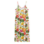 Vegan Fruits And Vegetables Print Jersey Midi Cami Dress