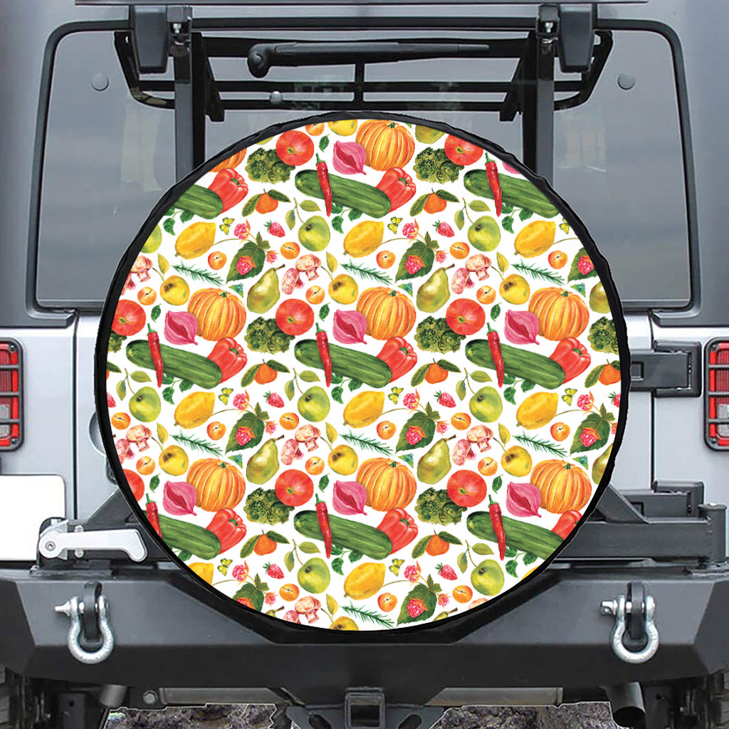 Vegan Fruits And Vegetables Print Leather Spare Tire Cover