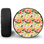 Vegan Fruits And Vegetables Print Leather Spare Tire Cover