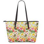 Vegan Fruits And Vegetables Print Leather Tote Bag