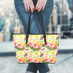 Vegan Fruits And Vegetables Print Leather Tote Bag
