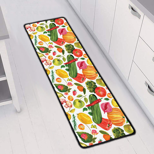 Vegan Fruits And Vegetables Print Long Kitchen Mat