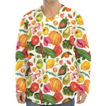 Vegan Fruits And Vegetables Print Long Sleeve Baseball Jersey