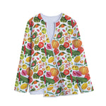 Vegan Fruits And Vegetables Print Long Sleeve Short Coat