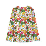 Vegan Fruits And Vegetables Print Long Sleeve Short Coat