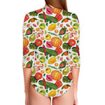 Vegan Fruits And Vegetables Print Long Sleeve Swimsuit