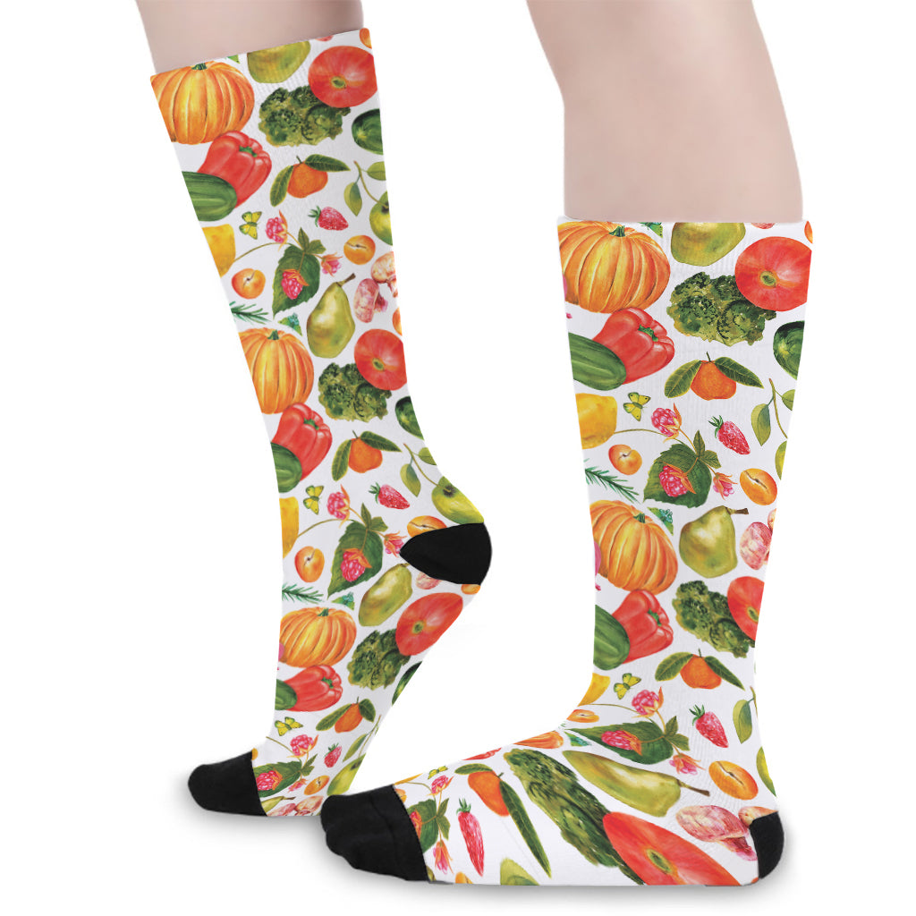 Vegan Fruits And Vegetables Print Long Socks