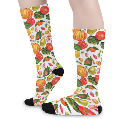 Vegan Fruits And Vegetables Print Long Socks