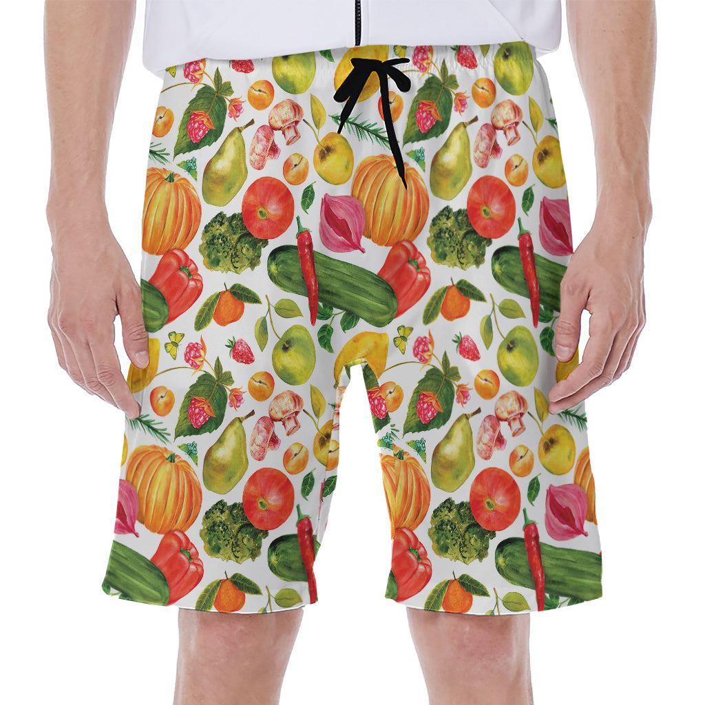 Vegan Fruits And Vegetables Print Men's Beach Shorts