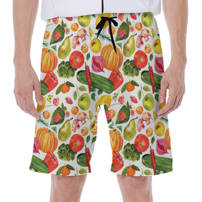 Vegan Fruits And Vegetables Print Men's Beach Shorts