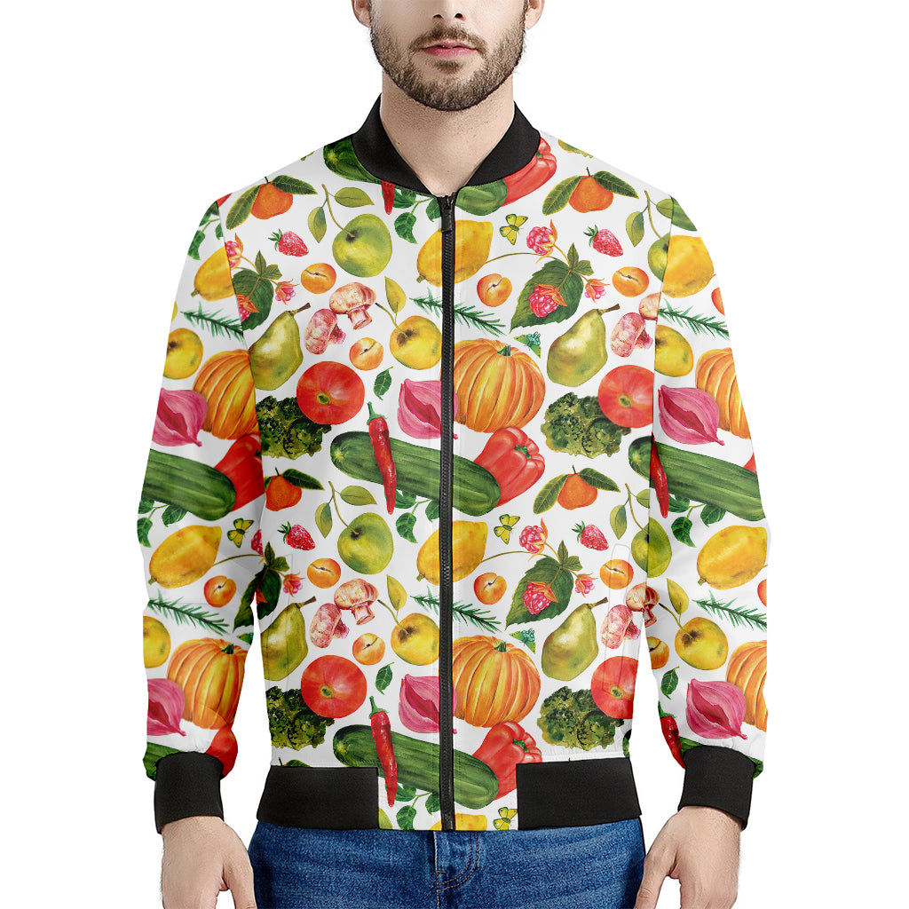Vegan Fruits And Vegetables Print Men's Bomber Jacket