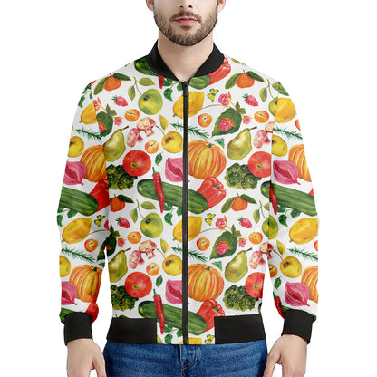 Vegan Fruits And Vegetables Print Men's Bomber Jacket