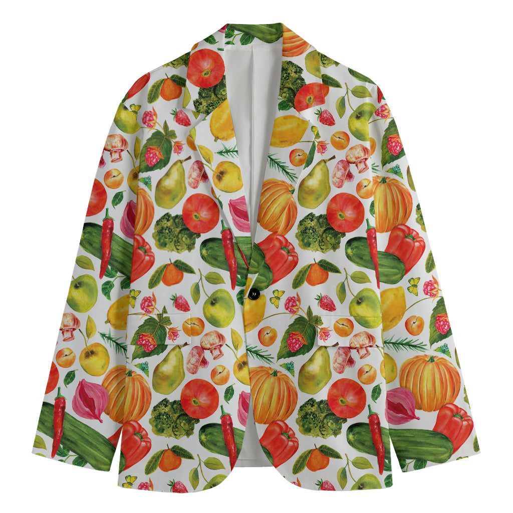 Vegan Fruits And Vegetables Print Men's Cotton Blazer