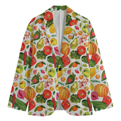 Vegan Fruits And Vegetables Print Men's Cotton Blazer