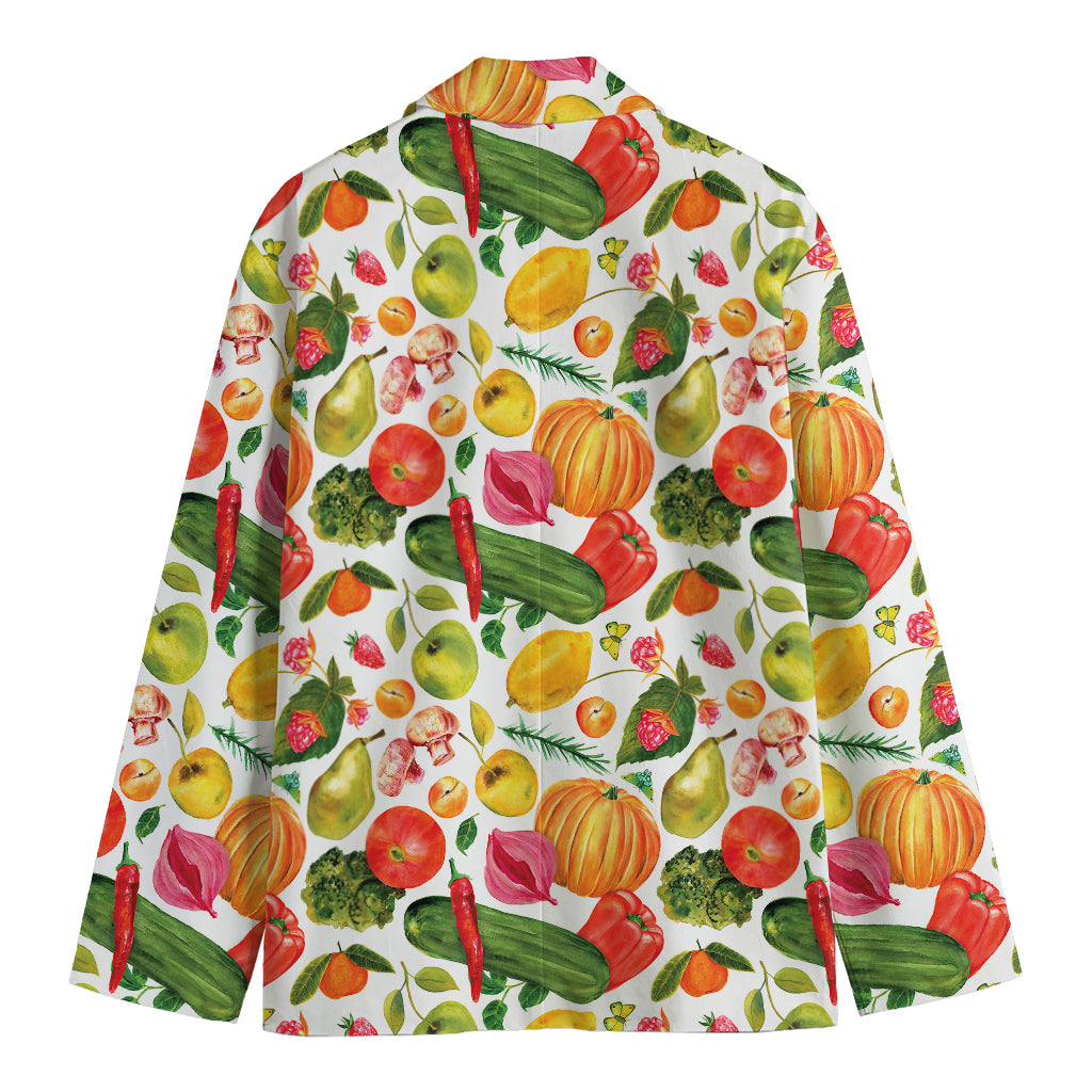 Vegan Fruits And Vegetables Print Men's Cotton Blazer