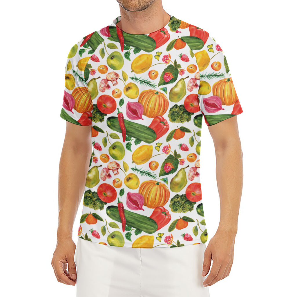 Vegan Fruits And Vegetables Print Men's Short Sleeve Rash Guard