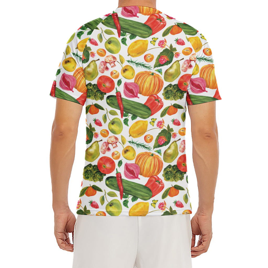 Vegan Fruits And Vegetables Print Men's Short Sleeve Rash Guard