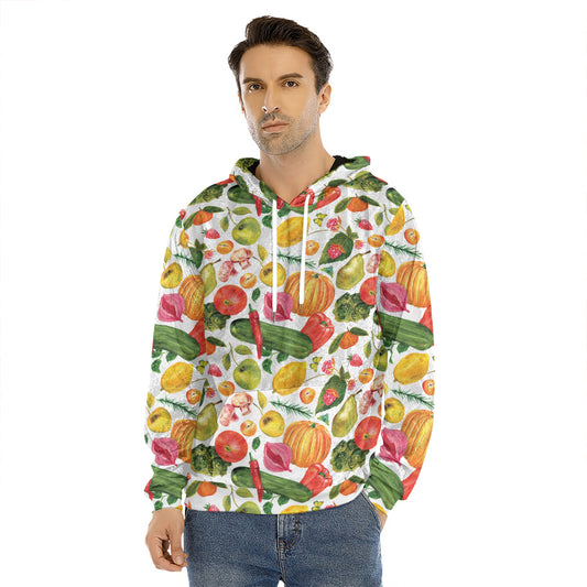 Vegan Fruits And Vegetables Print Men's Velvet Pullover Hoodie