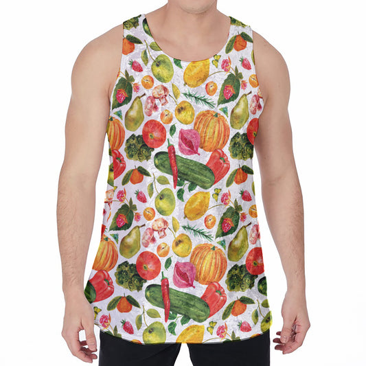 Vegan Fruits And Vegetables Print Men's Velvet Tank Top
