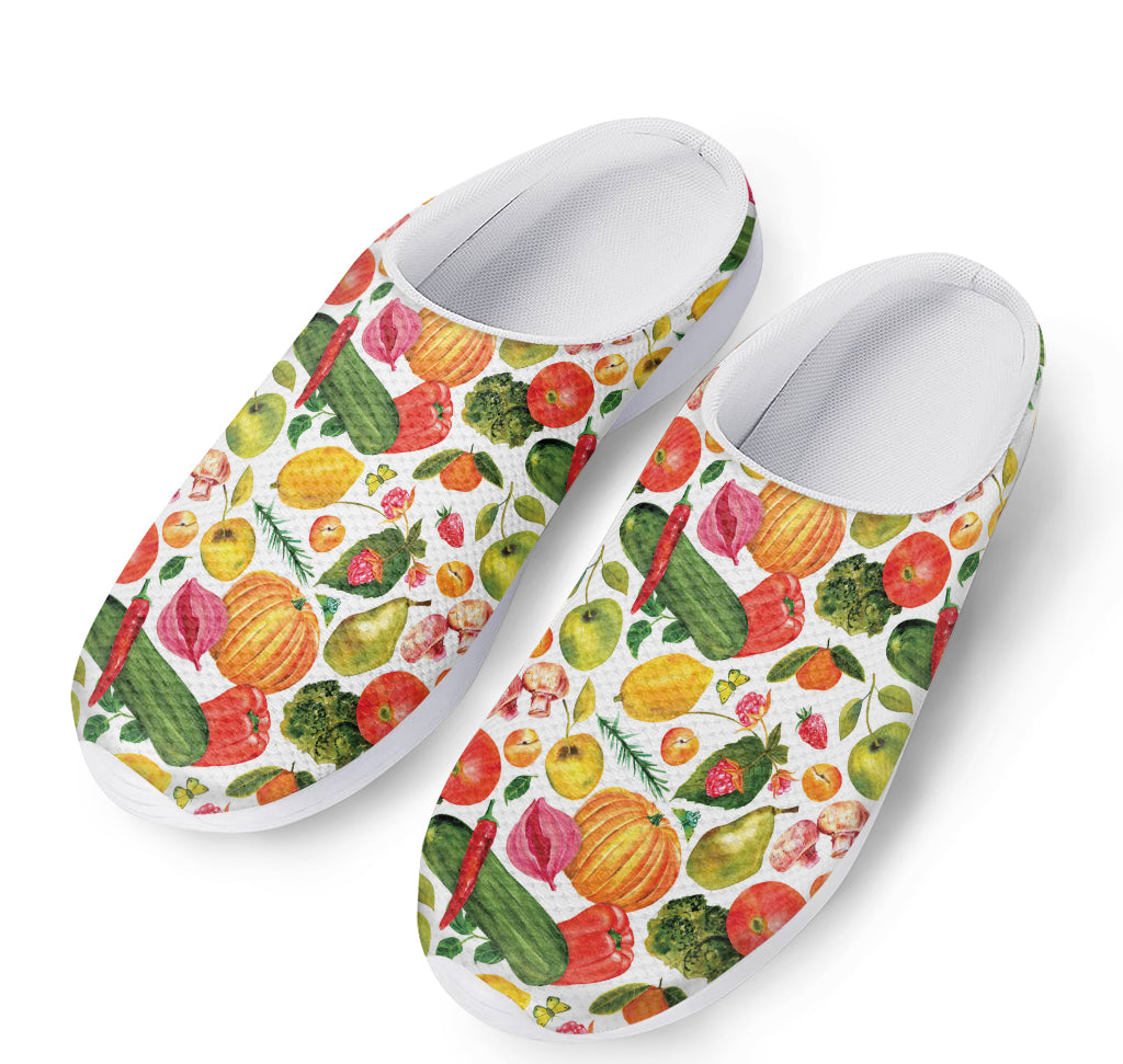 Vegan Fruits And Vegetables Print Mesh Casual Shoes