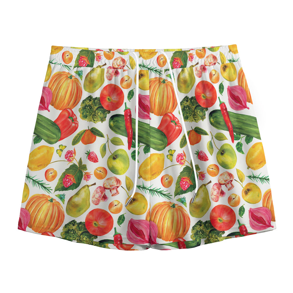 Vegan Fruits And Vegetables Print Mesh Shorts