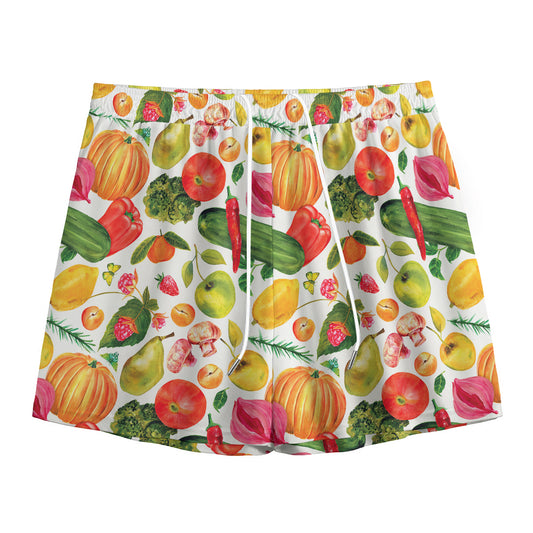 Vegan Fruits And Vegetables Print Mesh Shorts