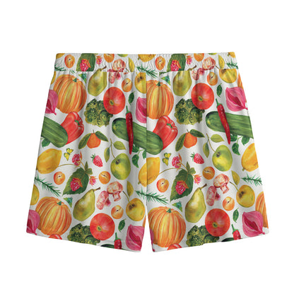 Vegan Fruits And Vegetables Print Mesh Shorts