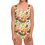 Vegan Fruits And Vegetables Print One Piece Swimsuit