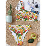 Vegan Fruits And Vegetables Print One Shoulder Bikini Top