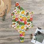 Vegan Fruits And Vegetables Print One Shoulder Bodysuit