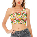 Vegan Fruits And Vegetables Print One Shoulder Crop Top