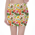 Vegan Fruits And Vegetables Print Pencil Mini Skirt