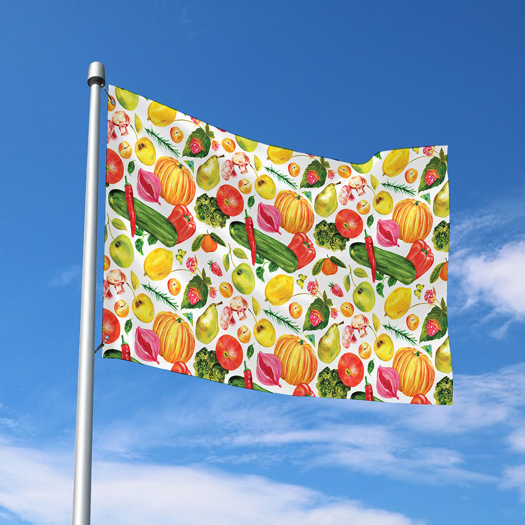 Vegan Fruits And Vegetables Print Polyester Flag