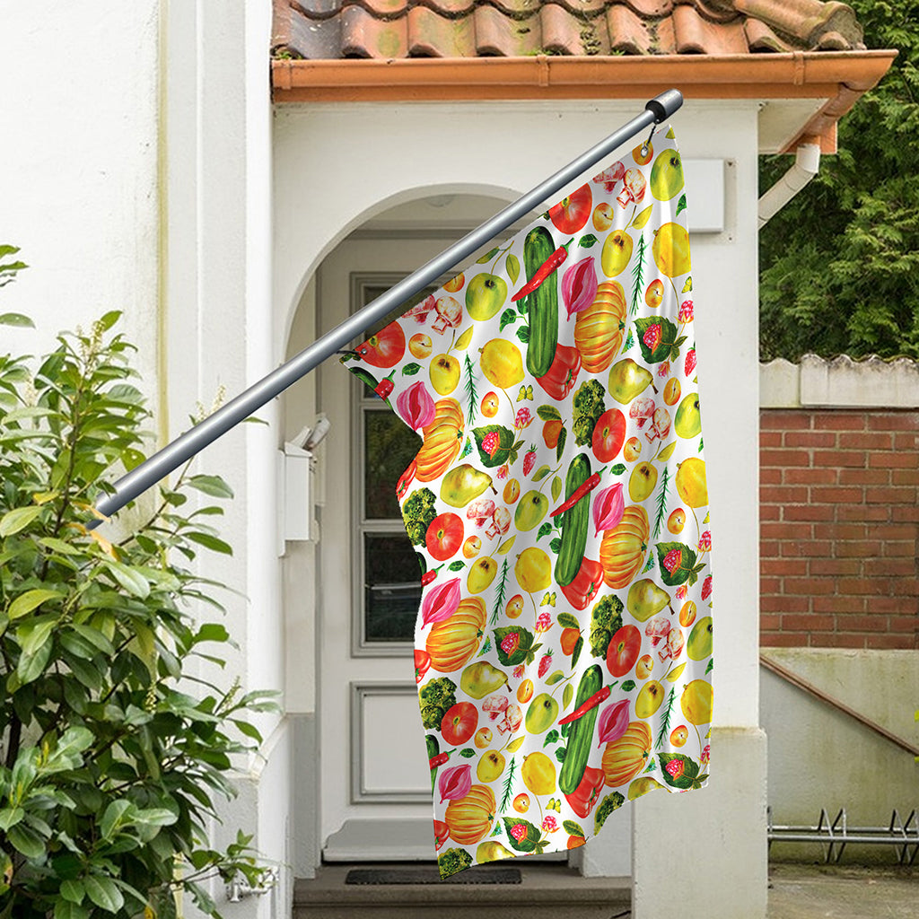 Vegan Fruits And Vegetables Print Polyester Flag