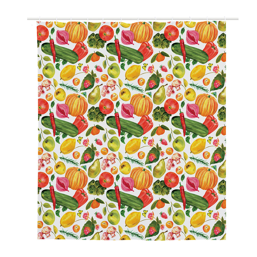 Vegan Fruits And Vegetables Print Polyester Shower Curtain