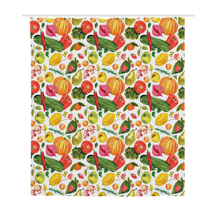 Vegan Fruits And Vegetables Print Polyester Shower Curtain