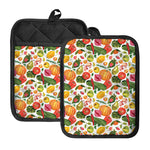 Vegan Fruits And Vegetables Print Pot Holders With Pocket